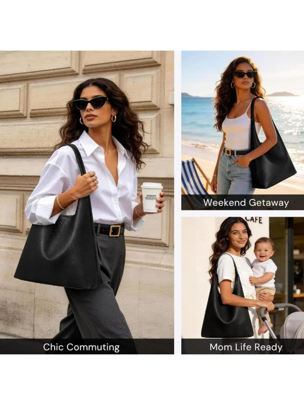 Large Slouchy Hobo Bag for Women - Vegan Leather Everyday Shoulder Purse